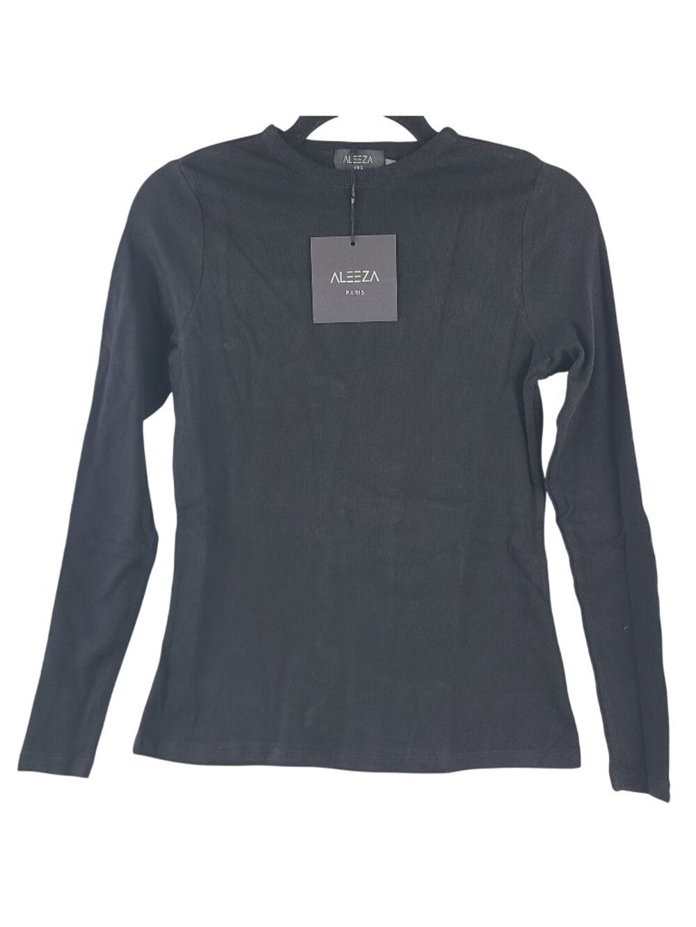 NEW Aleeza Paris Women's Black Ribbed Long Sleeve Top Size Small